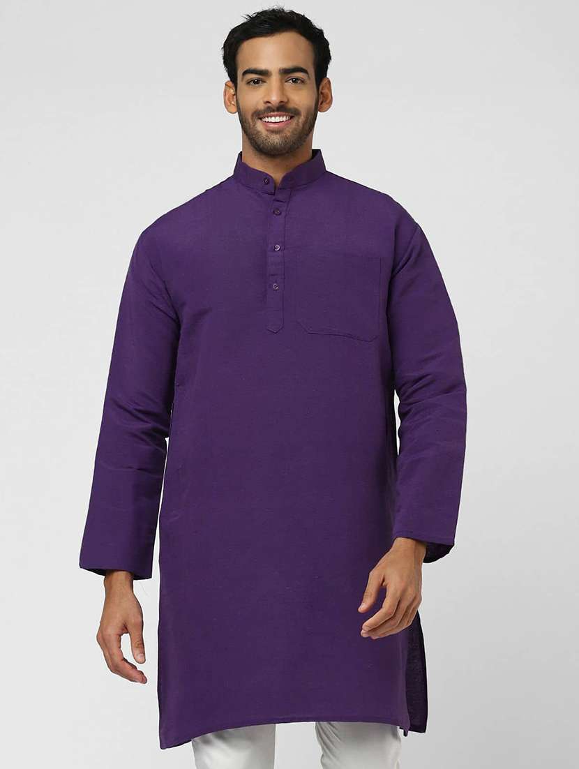 men solid mandarin neck long kurta