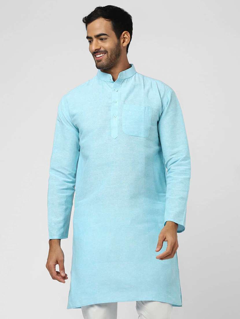 men solid mandarin neck long kurta