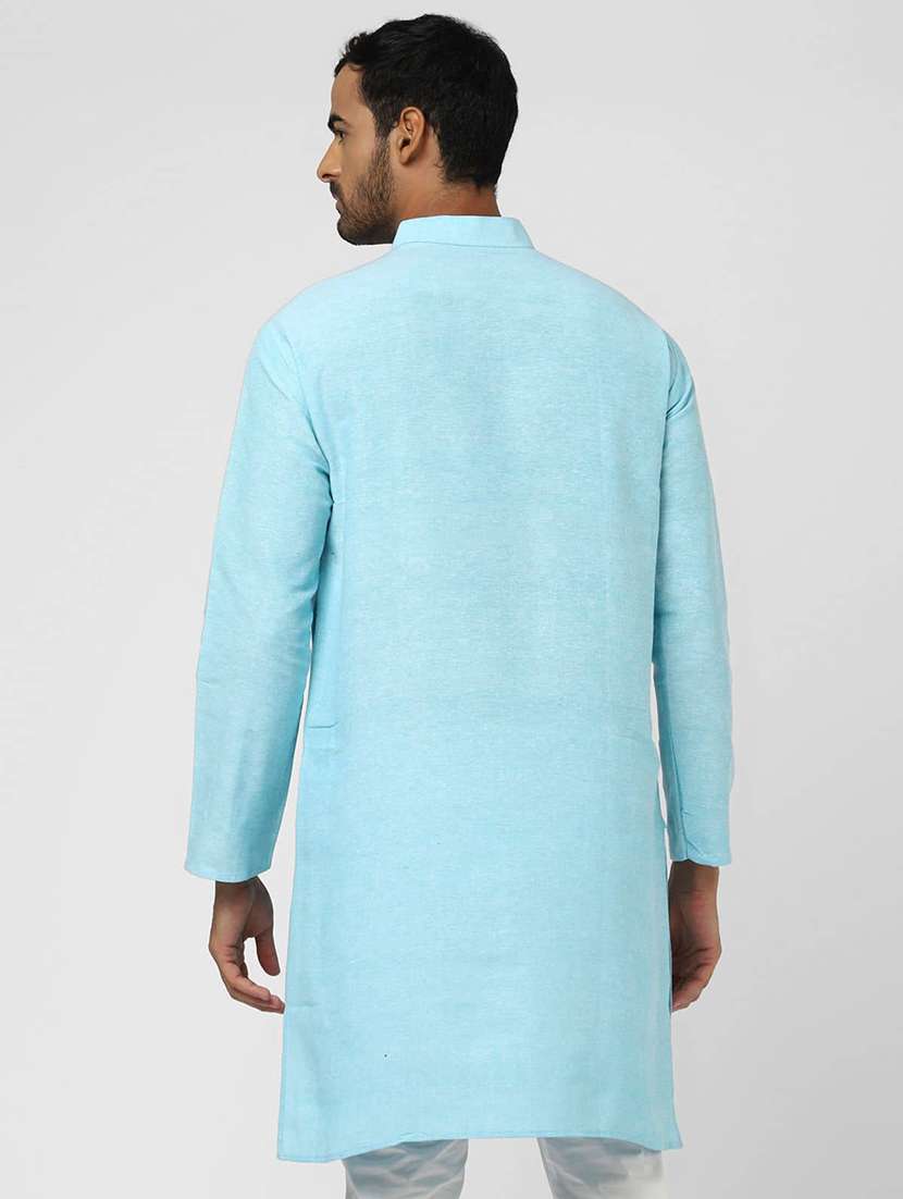 Men Solid Mandarin Neck Long Kurta - 22589544 -  Standard Image - 3