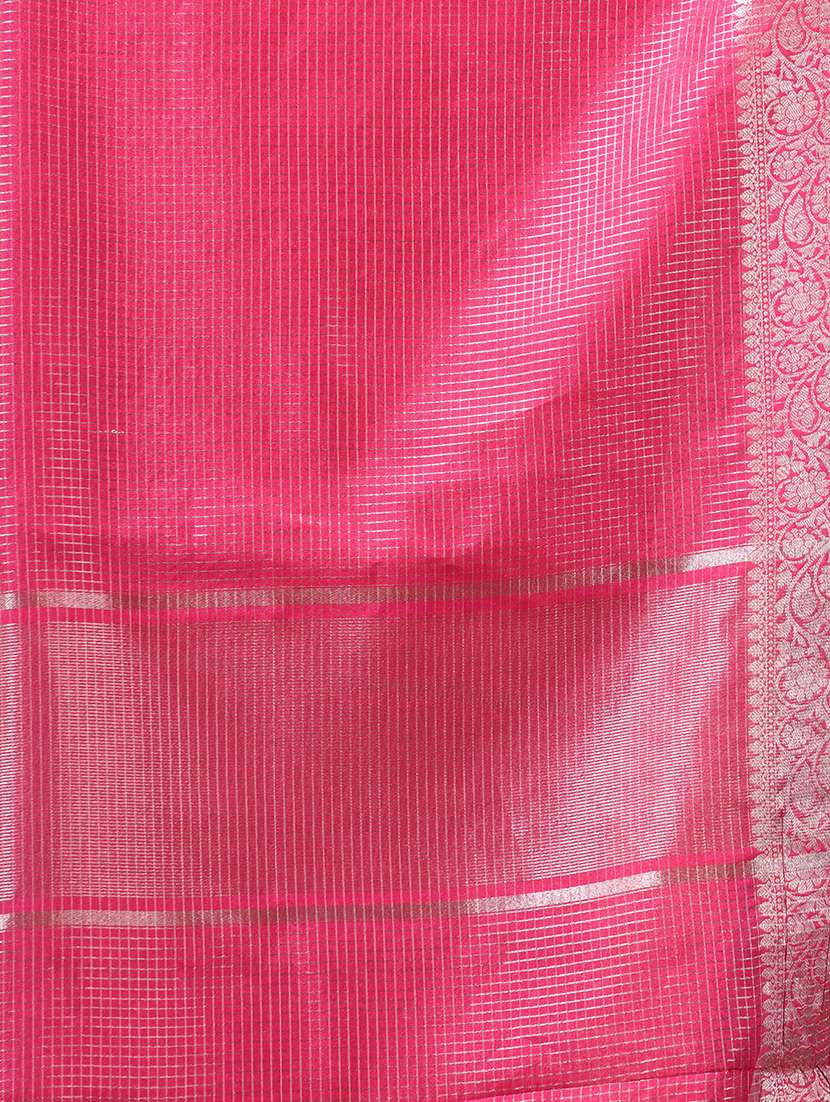 women checkered bordered saree with blouse - 22589650 -  Standard Image - 3
