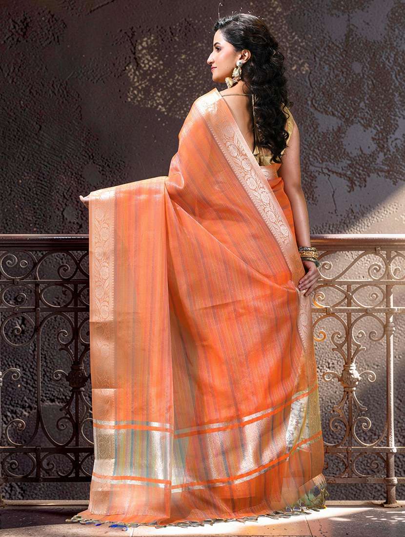 women striped bordered saree with blouse - 22589677 -  Standard Image - 3