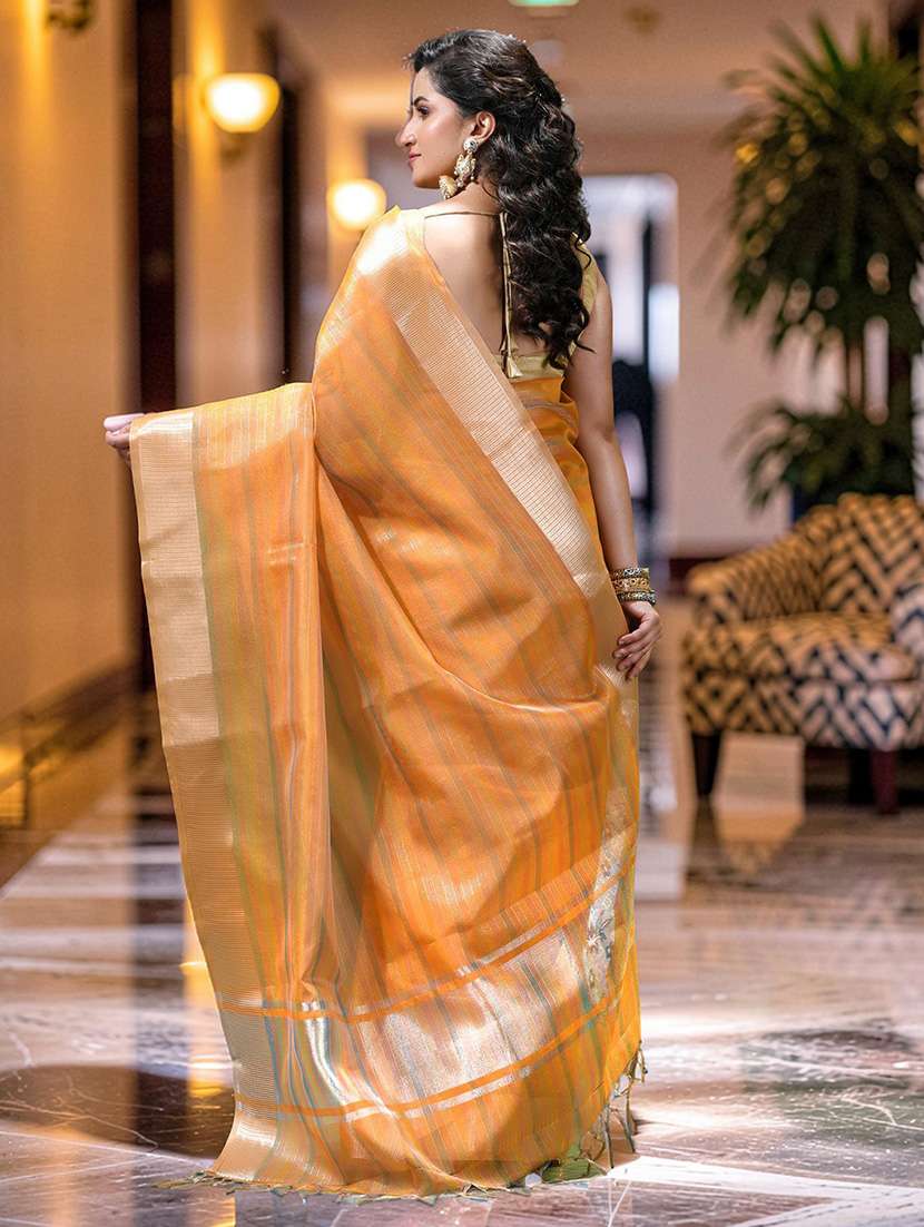 women striped bordered saree with blouse - 22589682 -  Standard Image - 3