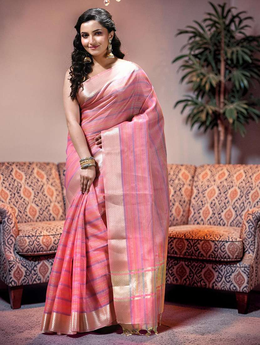 women striped bordered saree with blouse