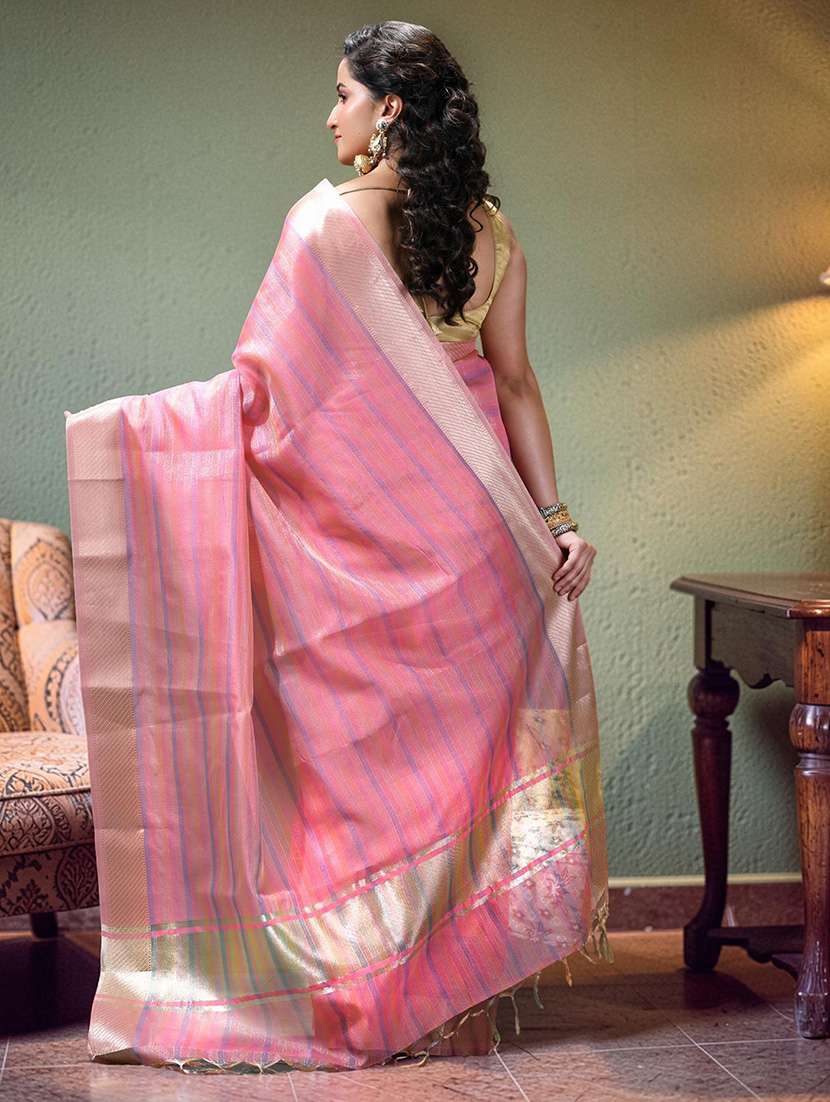 women striped bordered saree with blouse - 22589683 -  Standard Image - 3