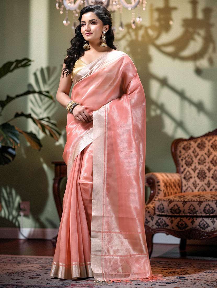 women solid with bordered handloom saree with blouse