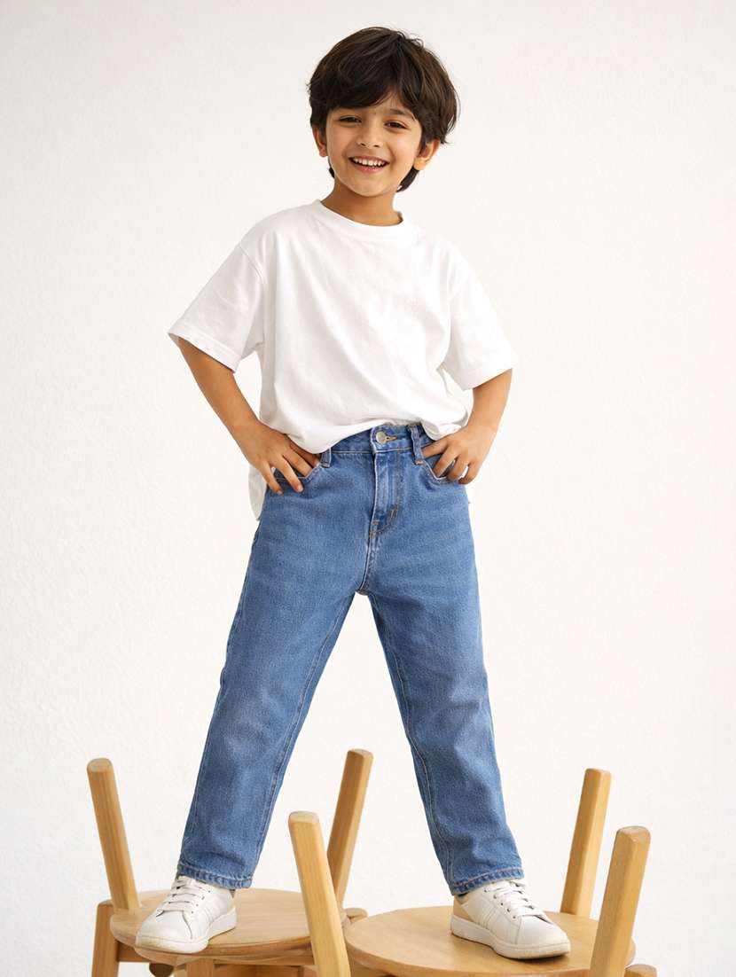 boys solid mid rise slim fit jeans