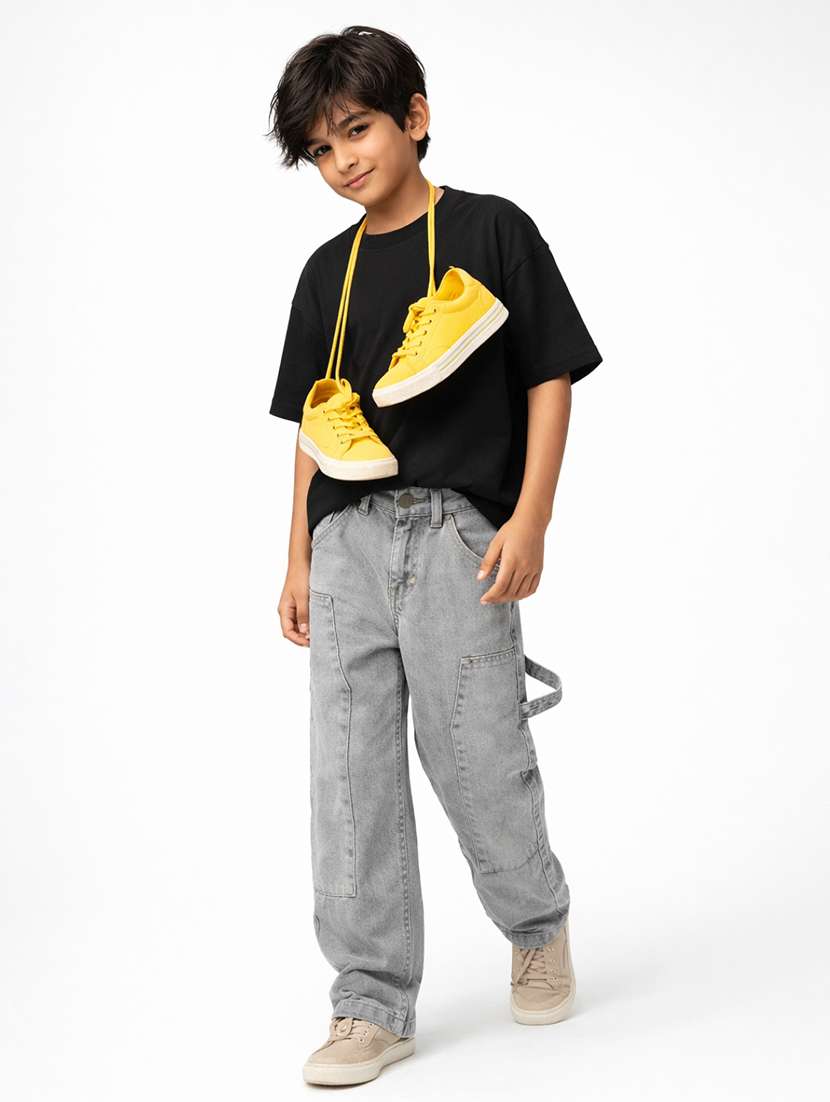 boys solid mid rise relaxed fit jeans