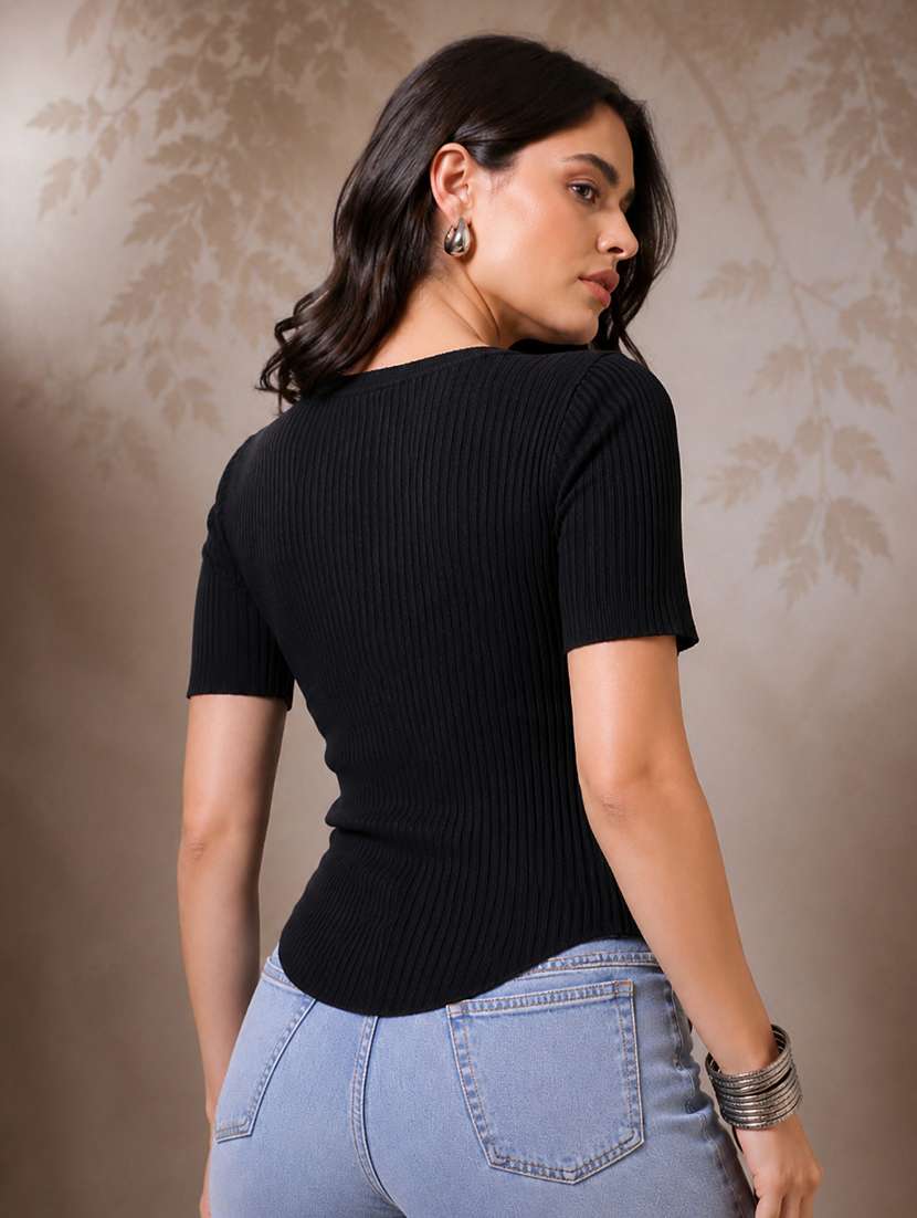 Women Self Design Short Sleeves Asymmetric Top - 22589851 -  Standard Image - 3