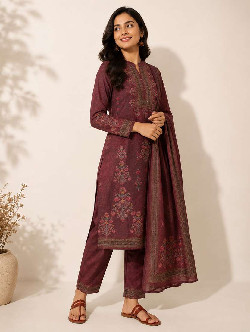 women printed long sleeves kurta pant set with dupatta - 22589861 -  Standard Image - 3