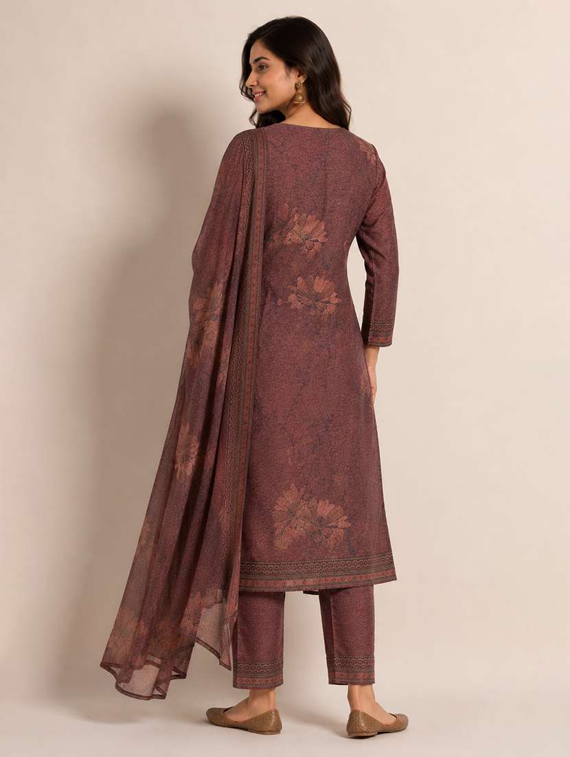 women printed long sleeves kurta pant set with dupatta - 22589866 -  Standard Image - 3