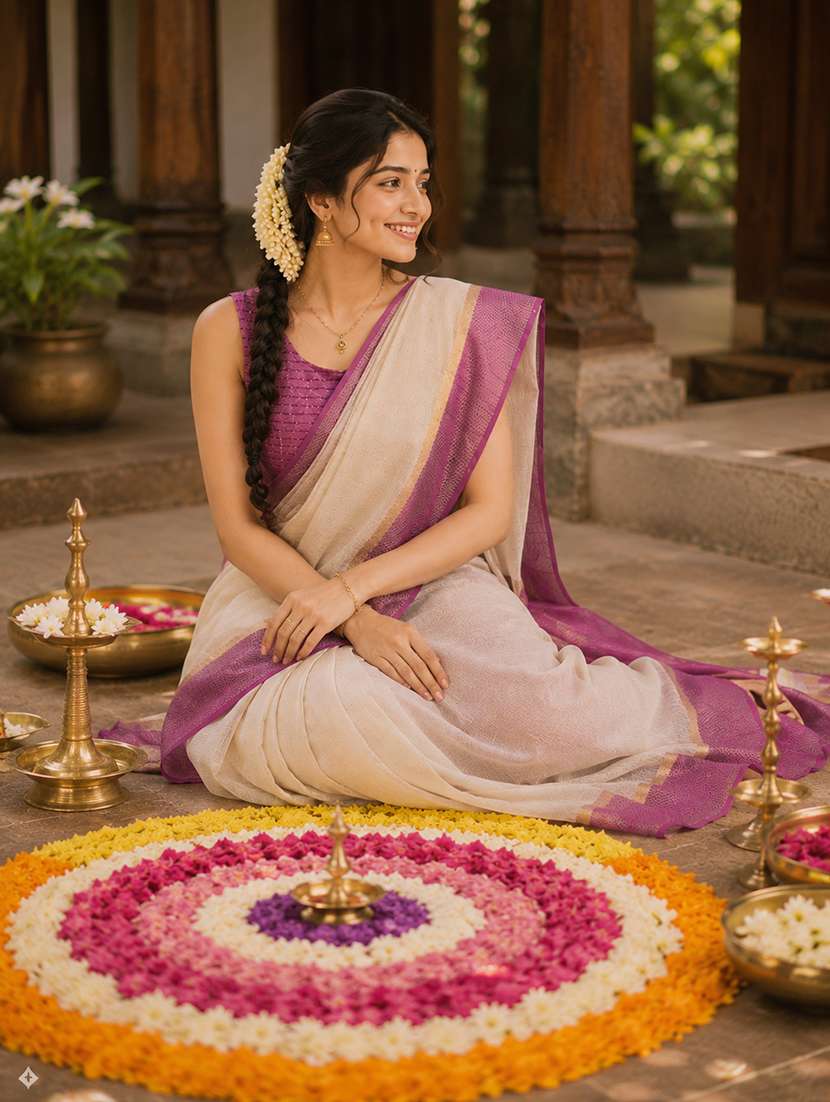 women solid with bordered saree with blouse - 22589870 -  Standard Image - 5