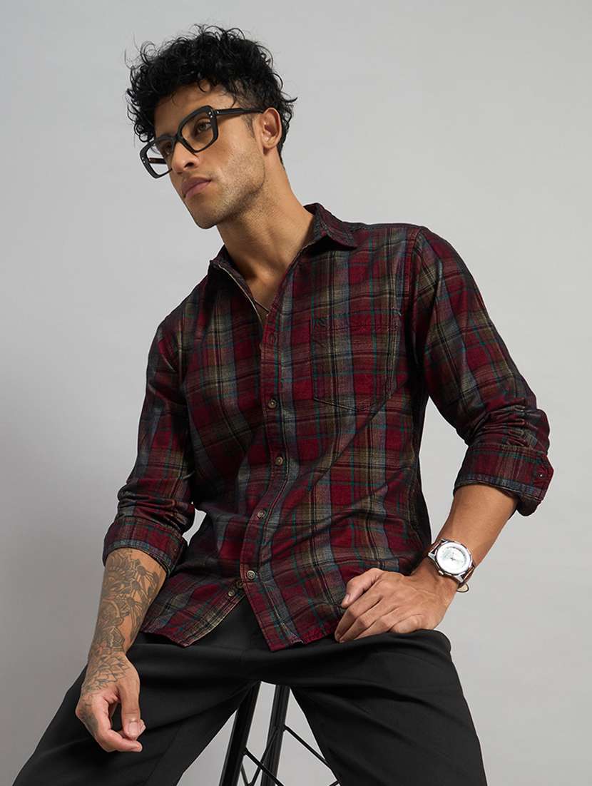 men checkered long sleeve regular fit casual shirt