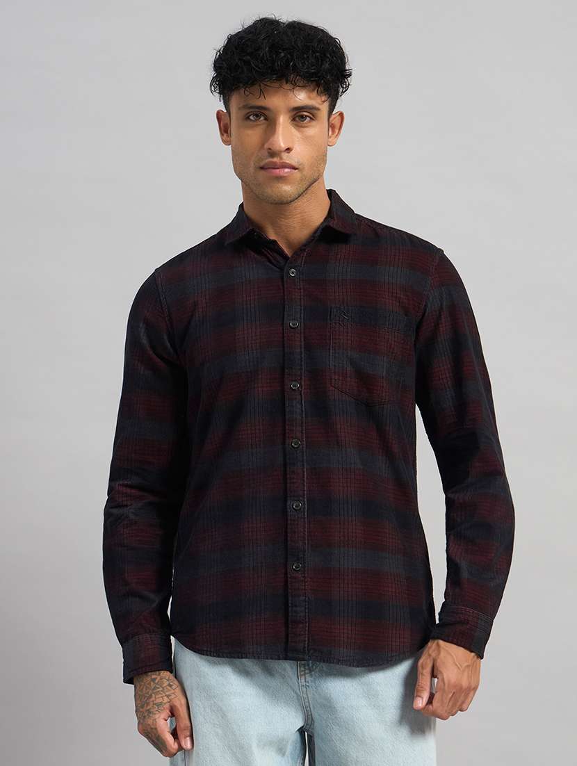 men checkered long sleeve regular fit casual shirt