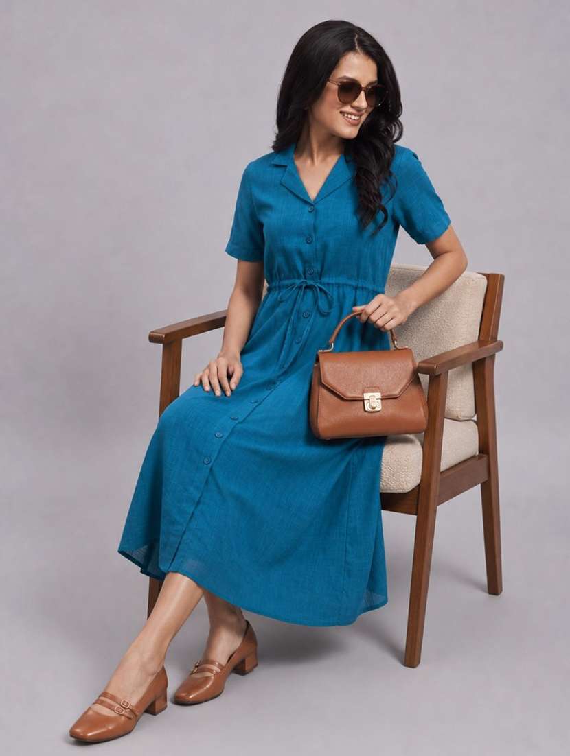 women solid short sleeves a-line dress