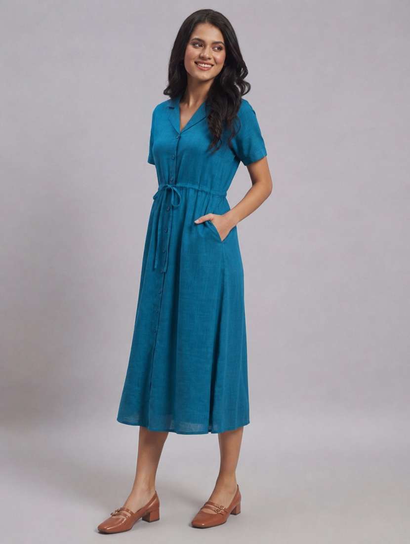 women solid short sleeves a-line dress - 22589945 -  Standard Image - 3