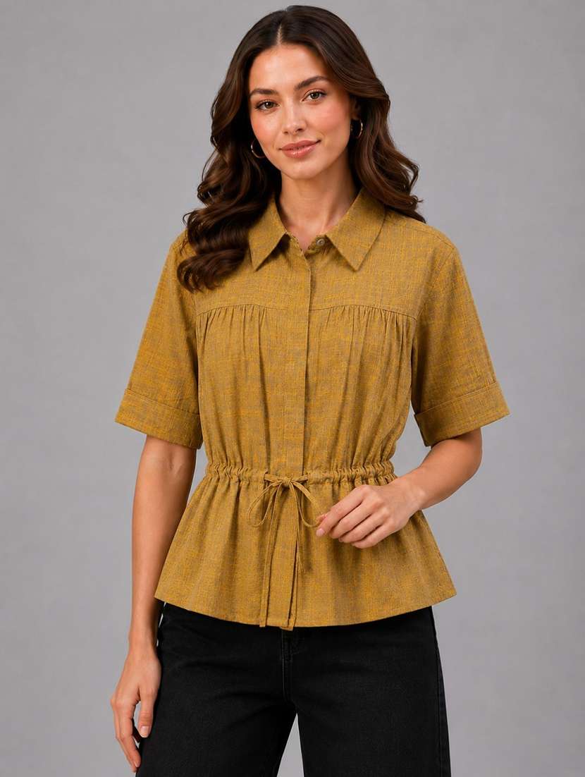 women solid short sleeves regular top
