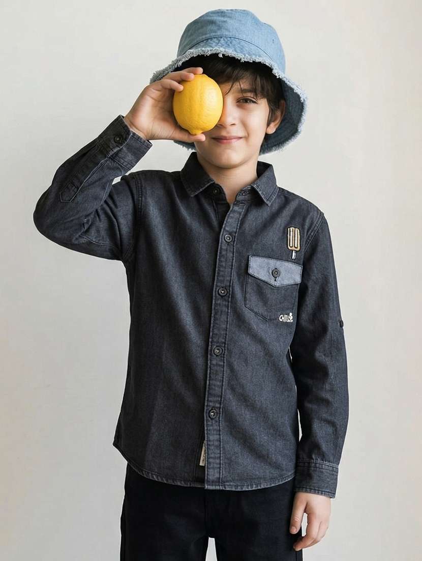 boys embroidered long sleeves regular fit shirt
