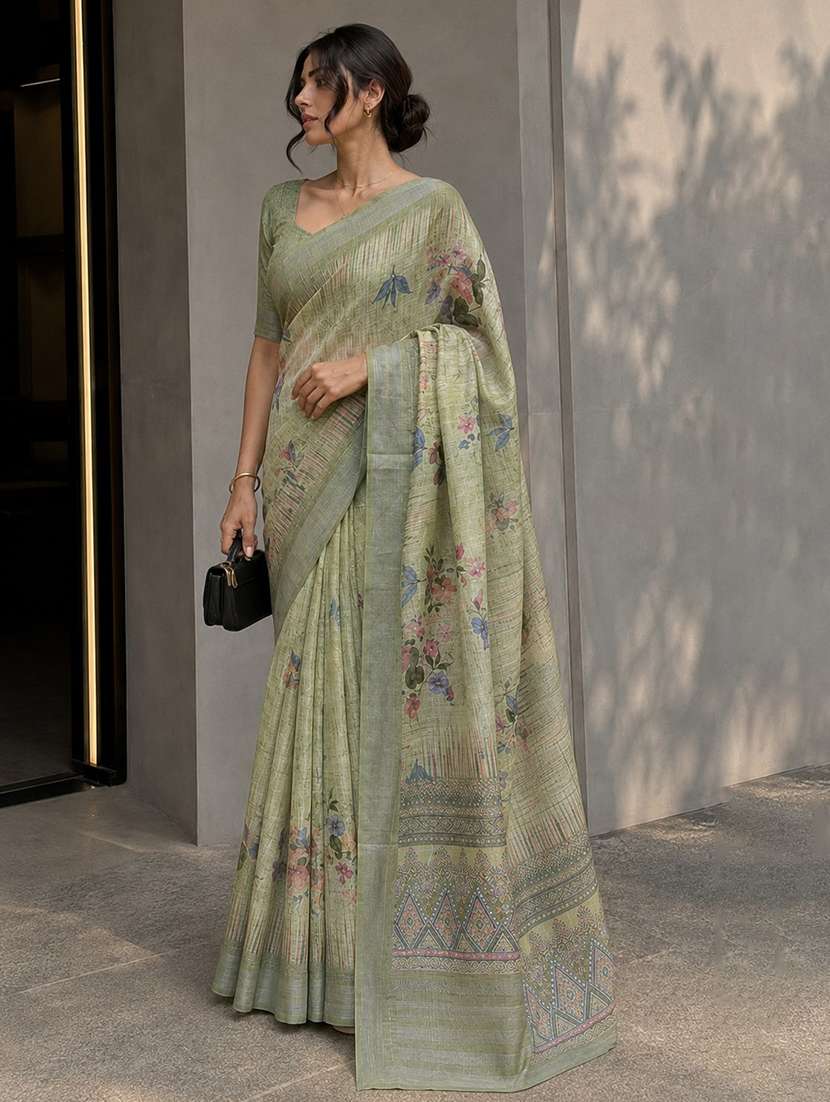 women printed casual wear saree with blouse