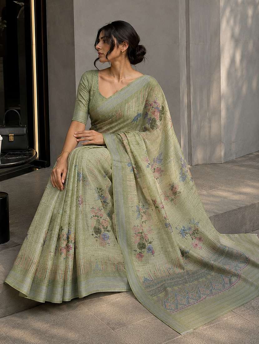 women printed casual wear saree with blouse - 22589981 -  Standard Image - 3