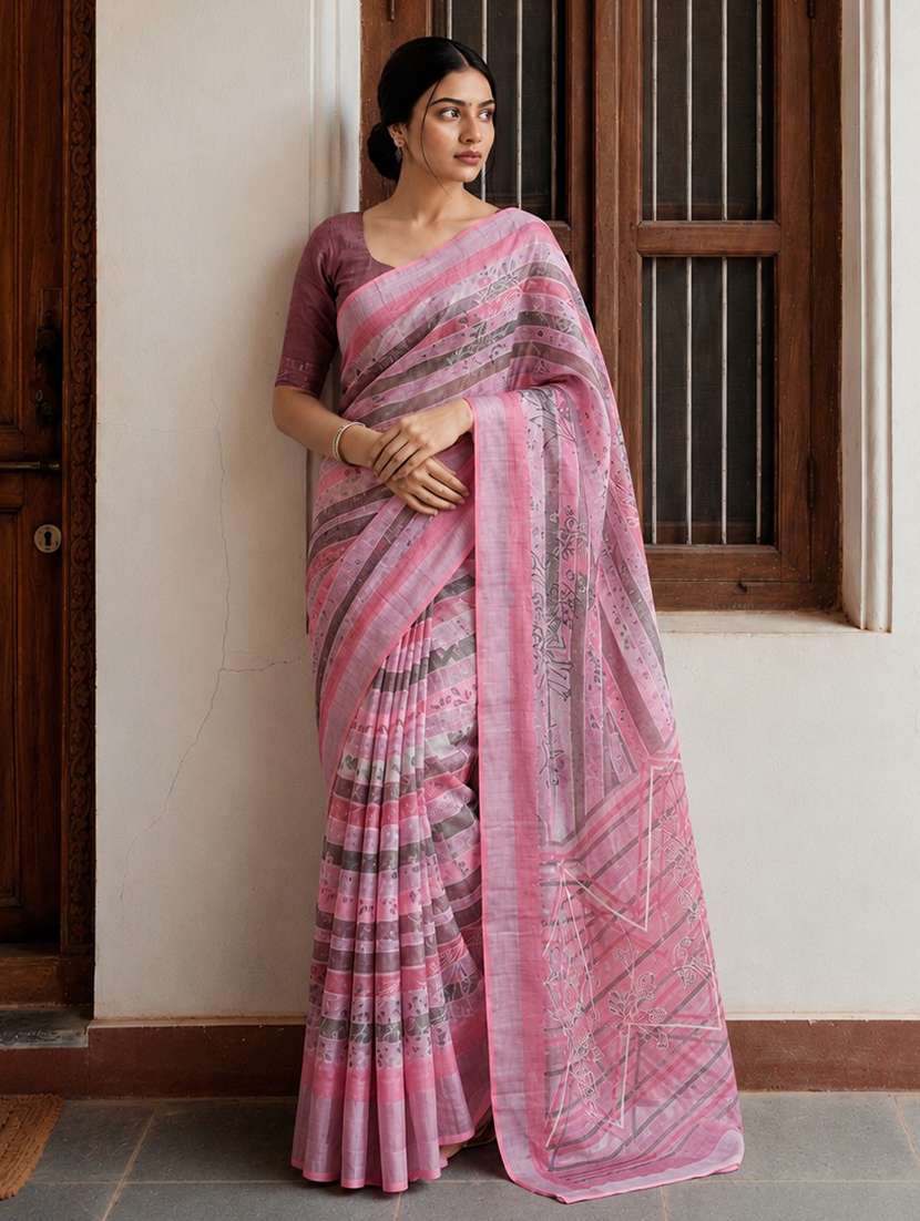 women printed casual wear saree with blouse