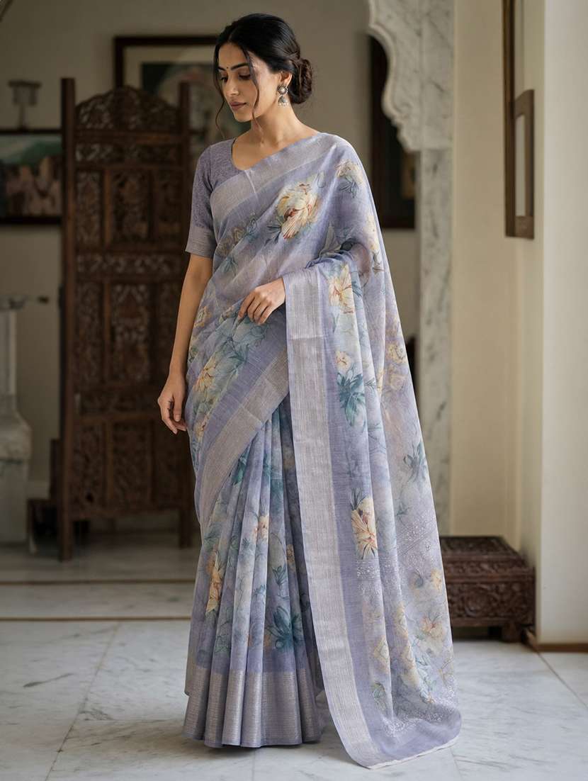 women printed casual wear saree with blouse
