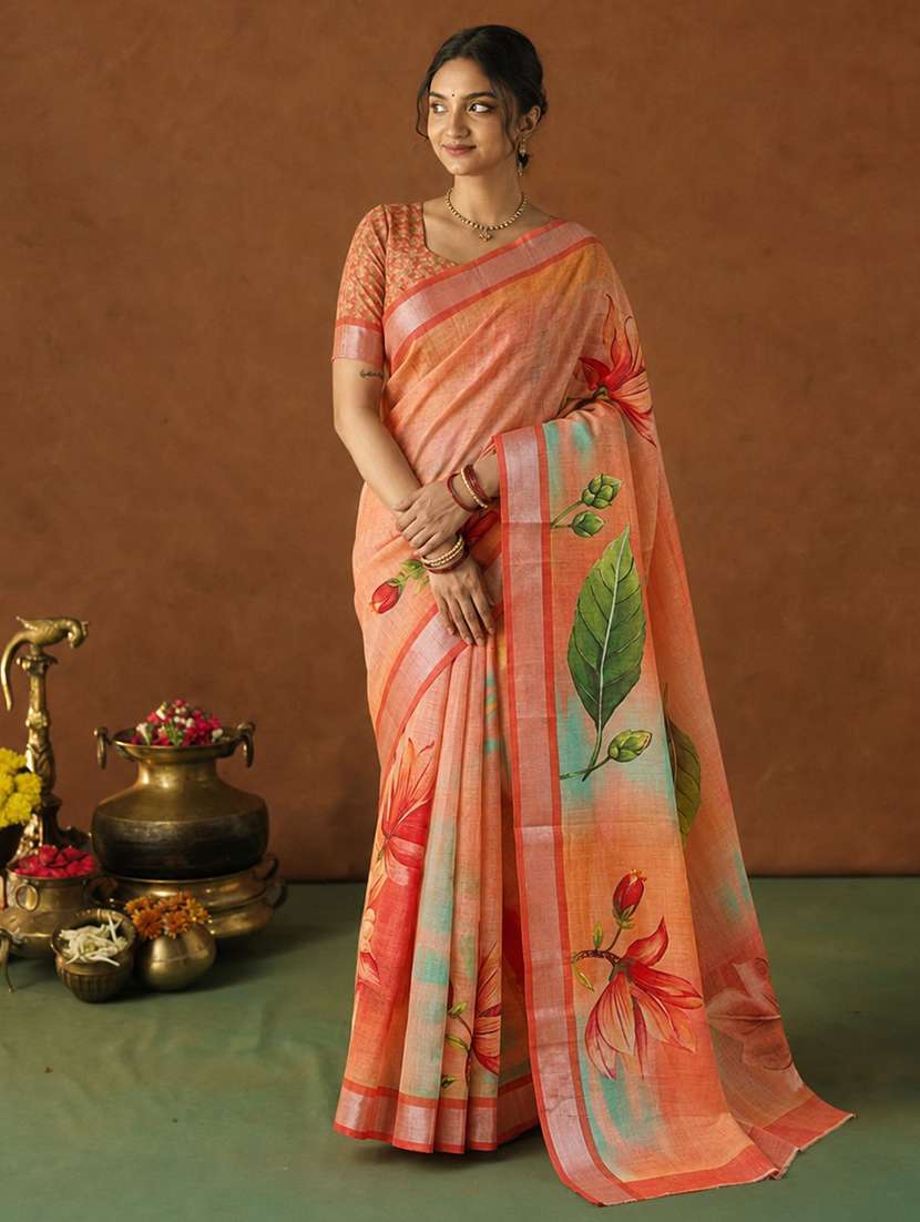 women printed casual wear saree with blouse