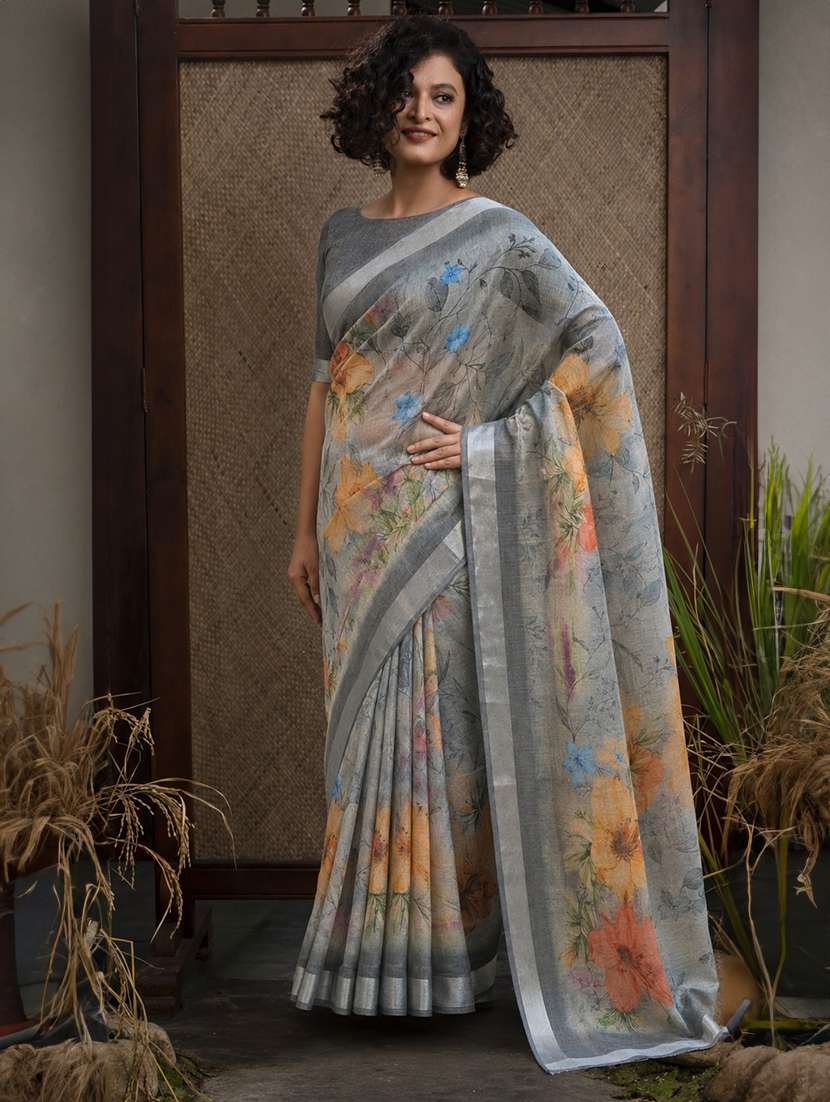 women printed casual wear saree with blouse