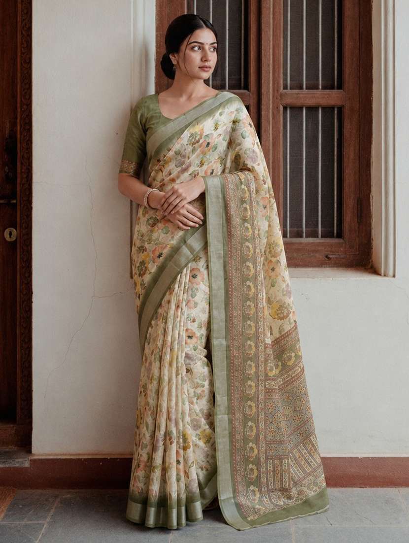 women printed casual wear saree with blouse