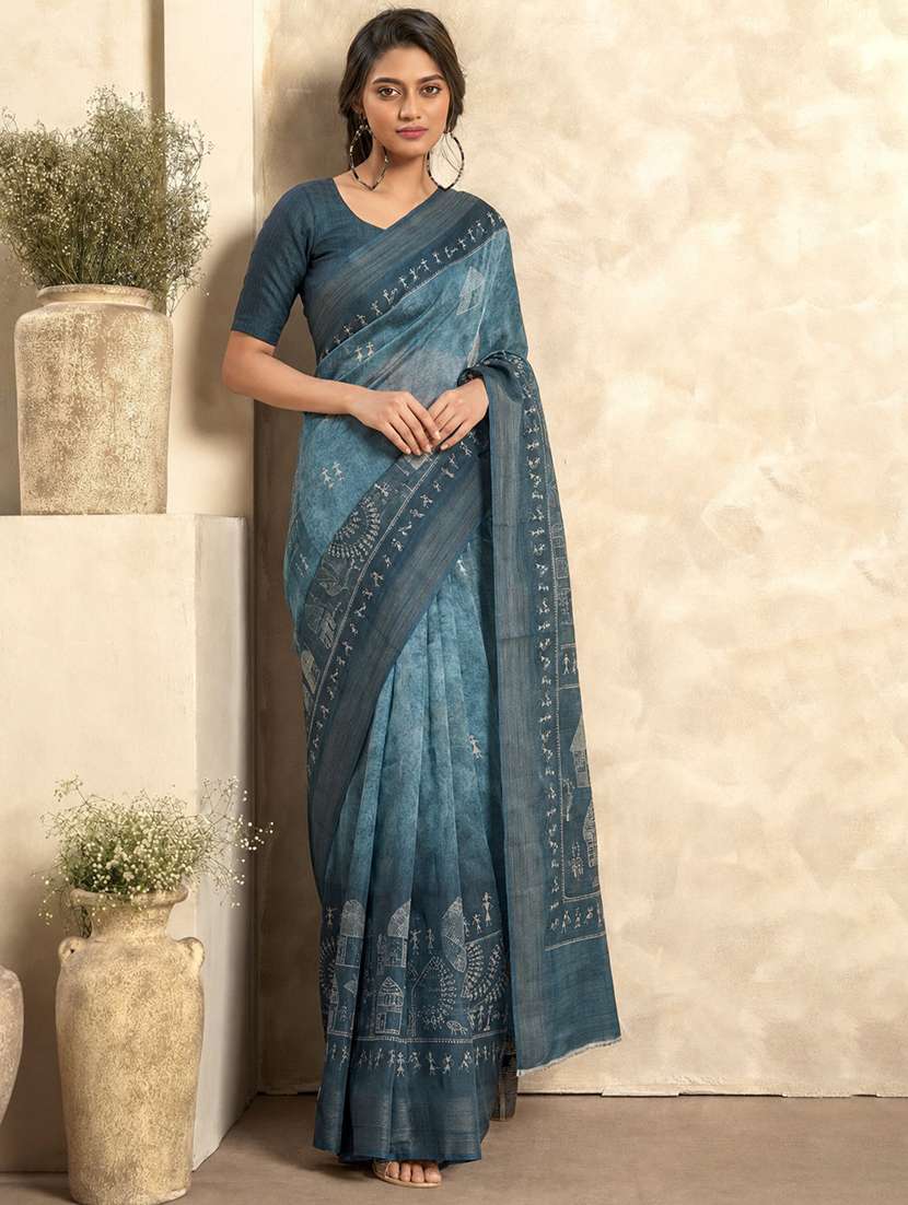 women printed casual wear saree with blouse