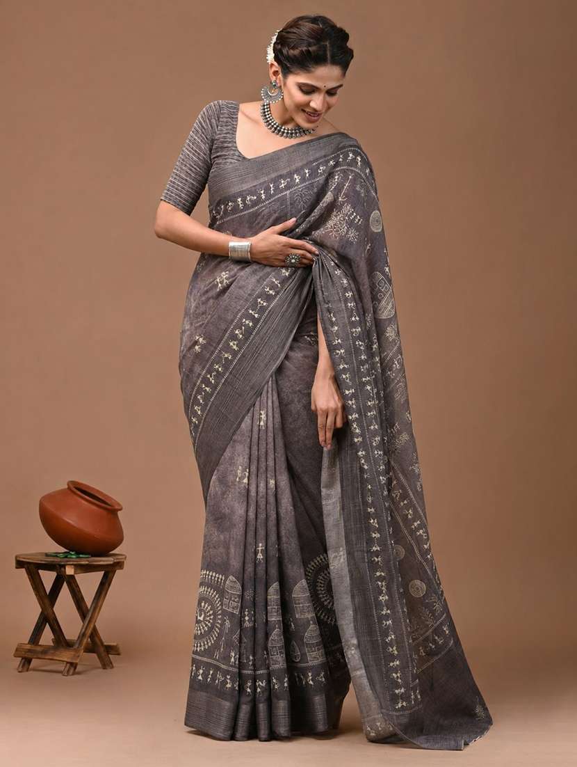 women printed casual wear saree with blouse