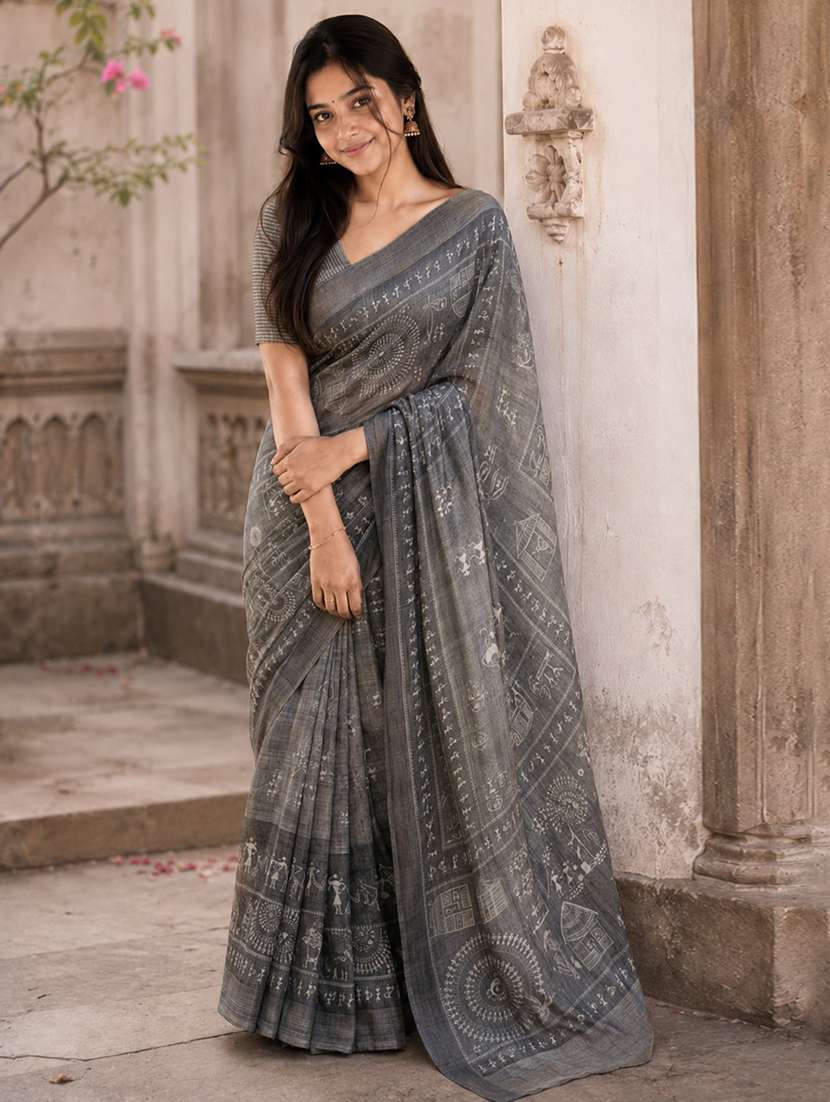 women printed casual wear saree with blouse