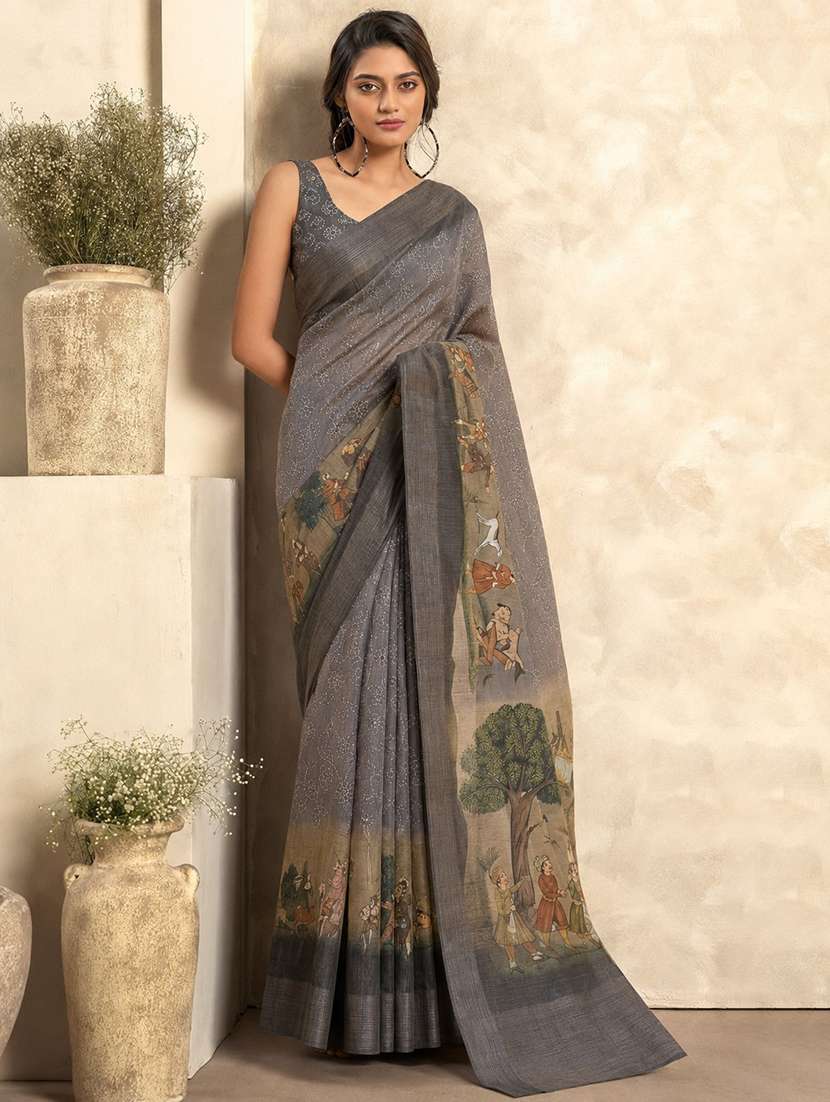 women printed casual wear saree with blouse
