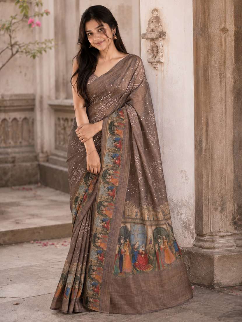 women printed casual wear saree with blouse