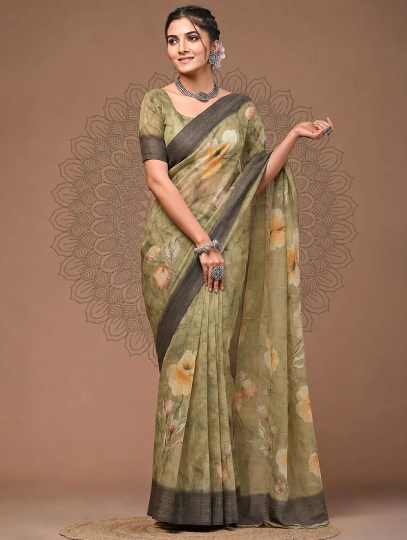 women printed casual wear saree with blouse