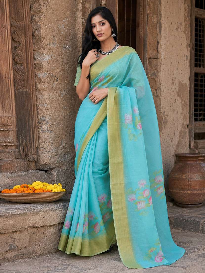 women printed casual wear saree with blouse