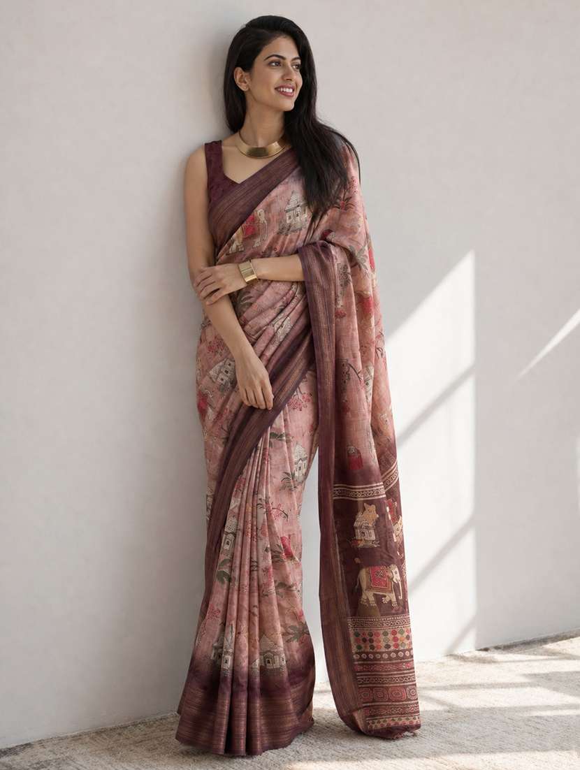 women printed casual wear saree with blouse