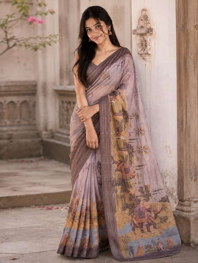 women printed casual wear saree with blouse