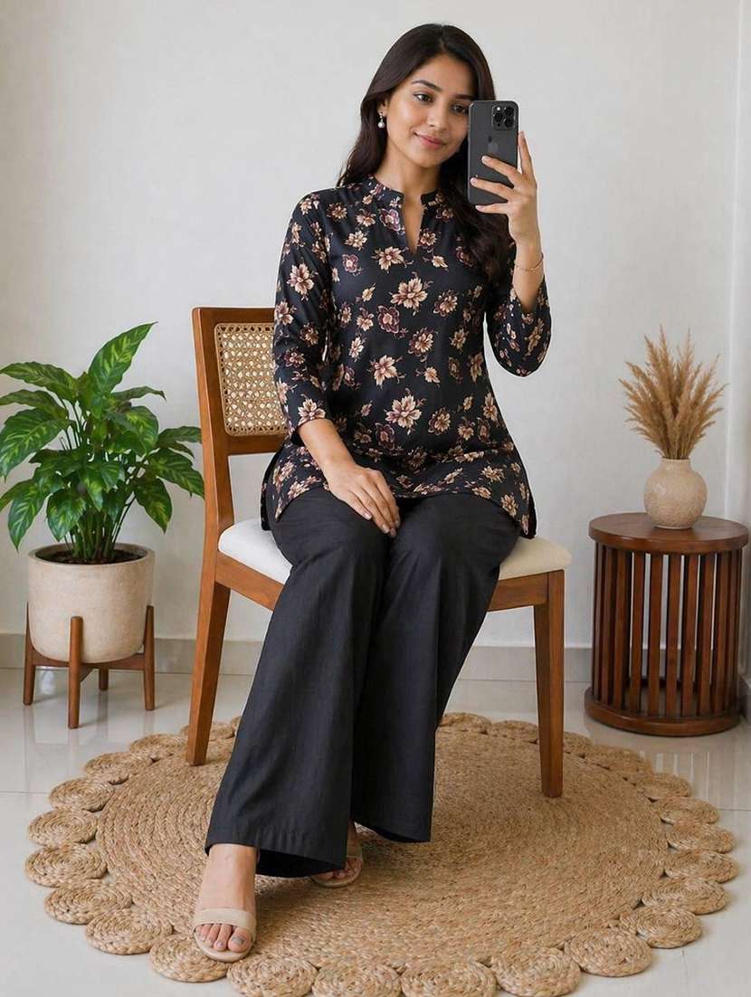 Women Printed Three Quarter Sleeve Ethnic Co-ord Set - 22590092 -  Standard Image - 3