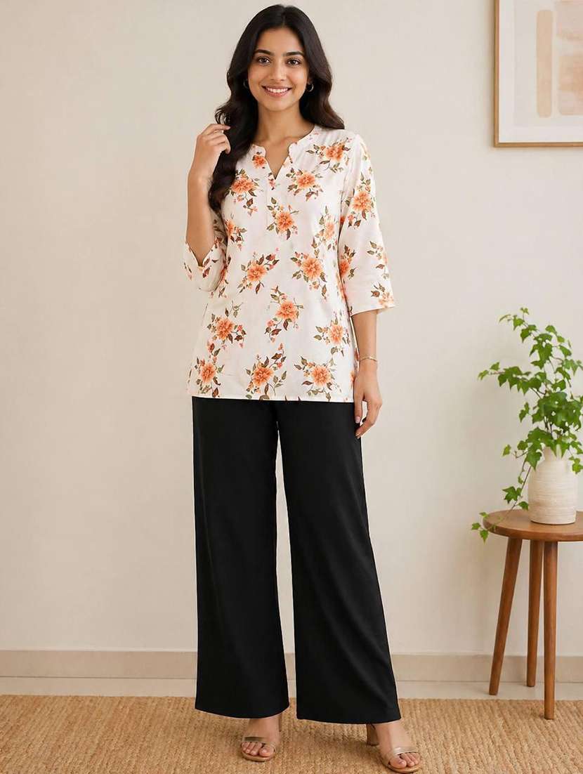 women printed three quarter sleeve ethnic co-ord set