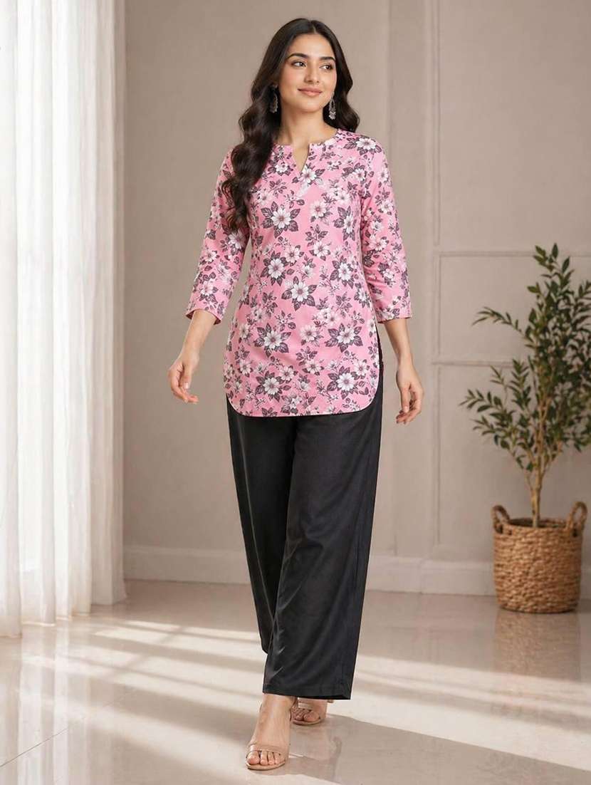 women printed three quarter sleeve ethnic co-ord set
