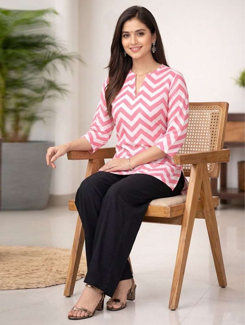 women printed three quarter sleeve ethnic co-ord set - 22590108 -  Standard Image - 3