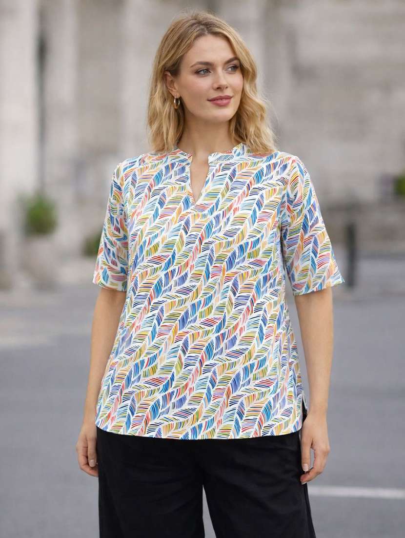women printed three quarter sleeve ethnic co-ord set