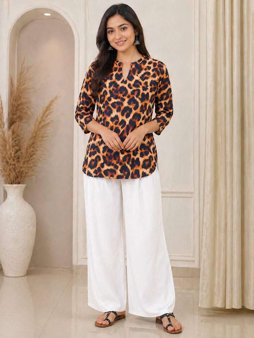 women printed three quarter sleeve ethnic co-ord set
