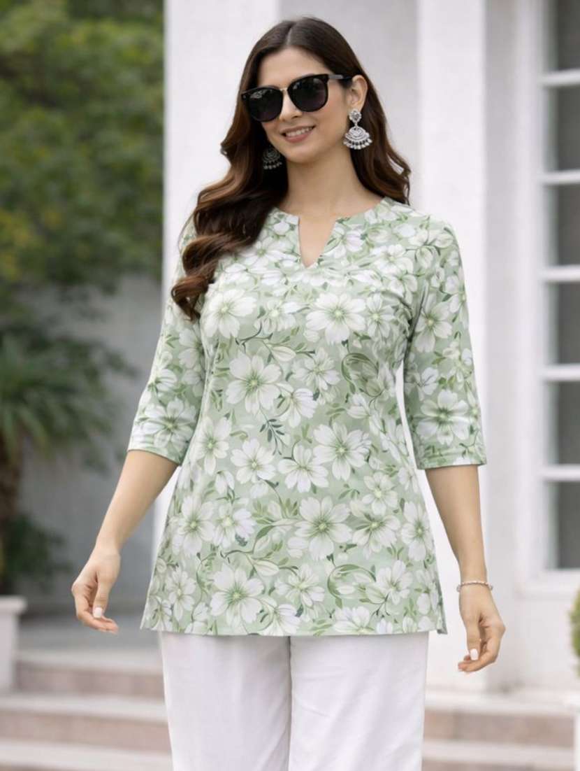 women printed three quarter sleeve ethnic co-ord set