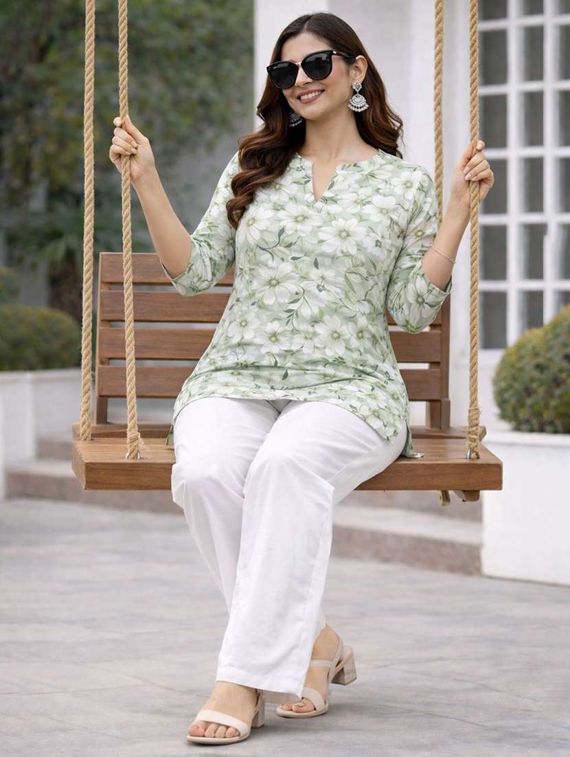 women printed three quarter sleeve ethnic co-ord set - 22590127 -  Standard Image - 3