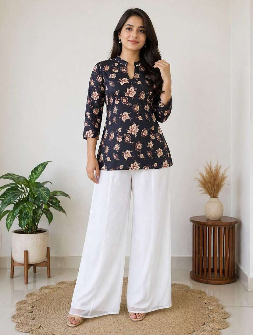 women printed three quarter sleeve ethnic co-ord set