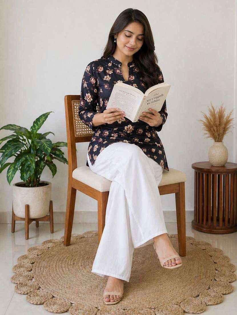 women printed three quarter sleeve ethnic co-ord set - 22590128 -  Standard Image - 3