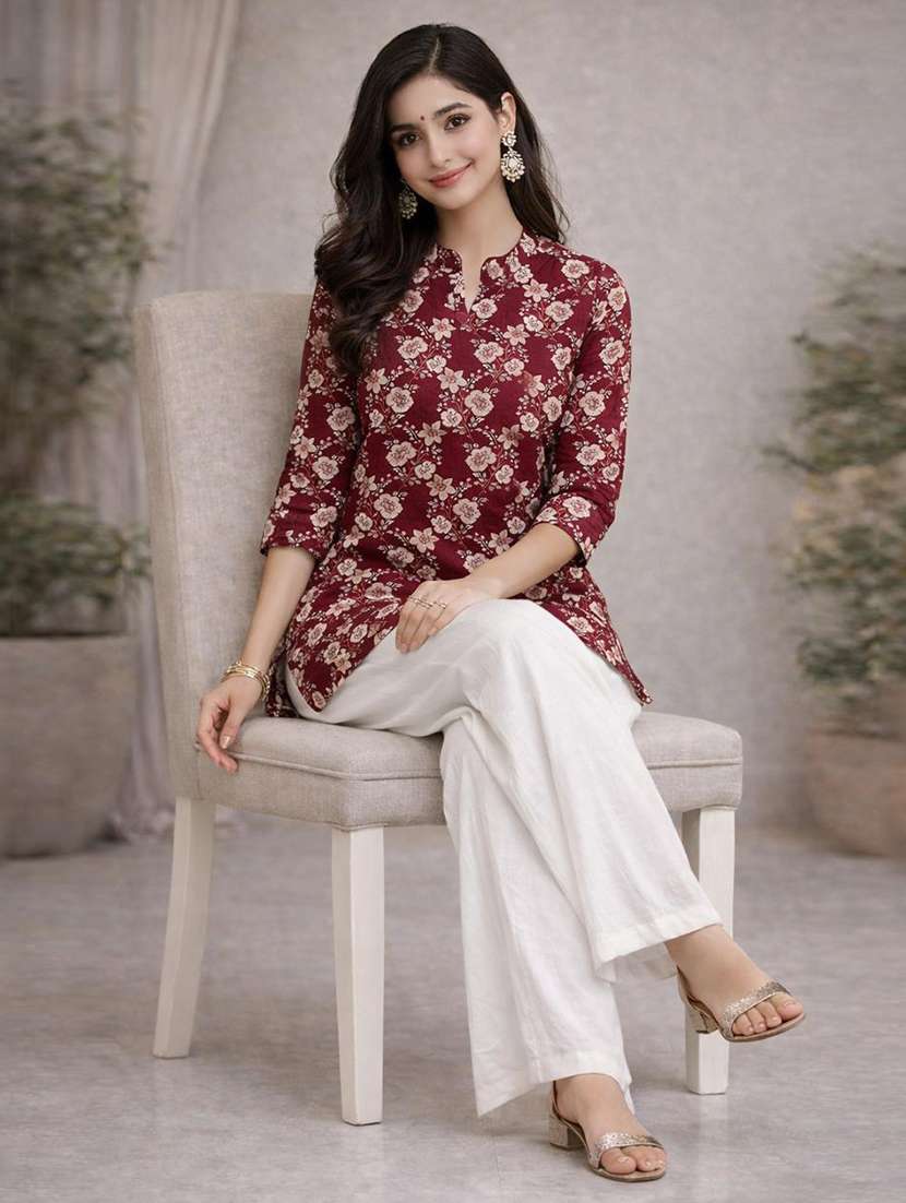 women printed three quarter sleeve ethnic co-ord set