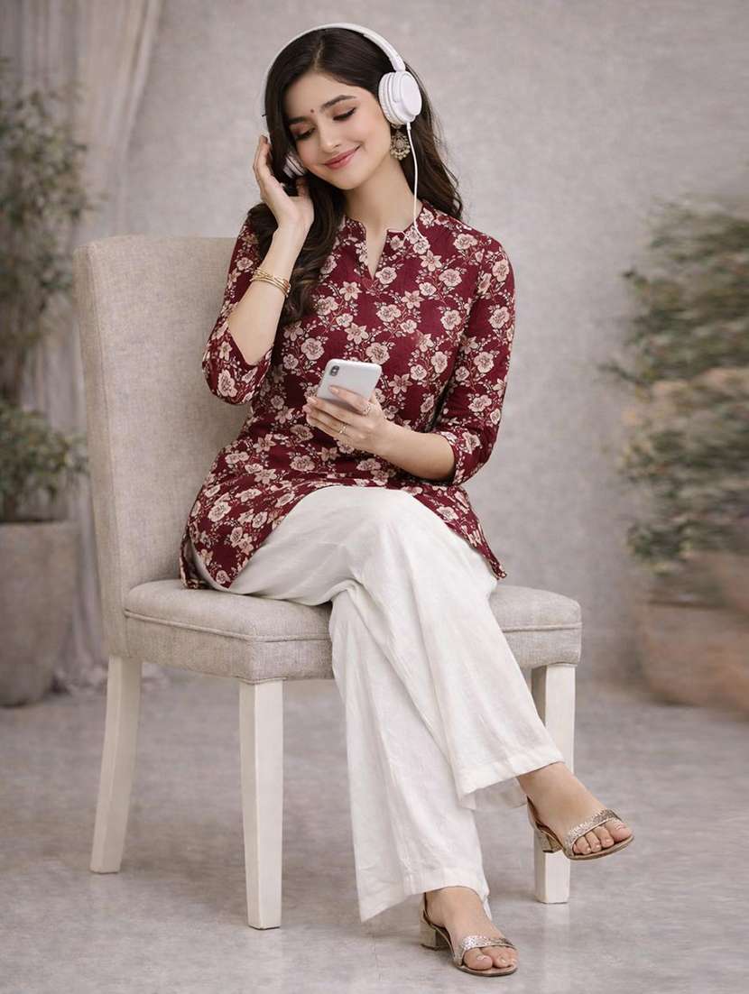 women printed three quarter sleeve ethnic co-ord set - 22590133 -  Standard Image - 3