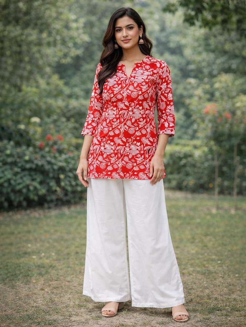 women printed three quarter sleeve ethnic co-ord set - 22590135 -  Standard Image - 3